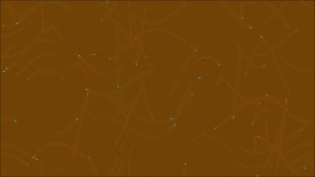Abstract glowing ember particles and cyan fireflies moving along curved light trails for motion graphics