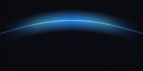 Glowing blue curved line of light set against a dark black textured background, with soft ambient, horizon glow © Trendy_Desing