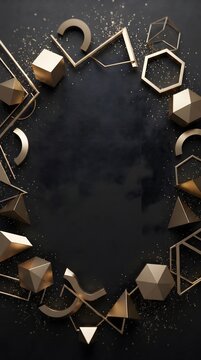 Gold geometric frames border on black background