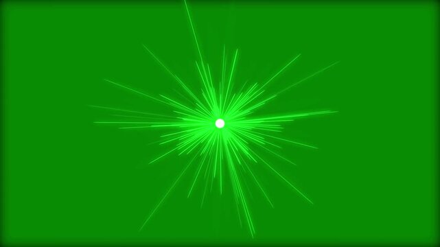 Abstract green electric energy spiky burst emitting bright light rays for motion graphics