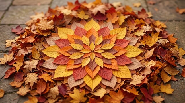Diwali celebration with marigold flower rangoli design on stone surface golden petals traditional art ornamental pattern holiday decor yellow flowers symmetrical design