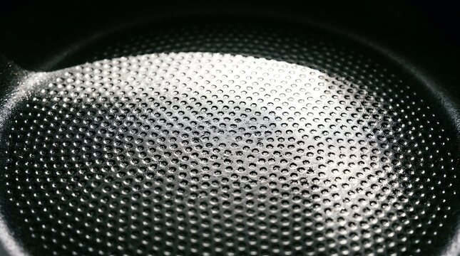 Closeup of a textured nonstick frying pan surface with a honeycomb pattern
