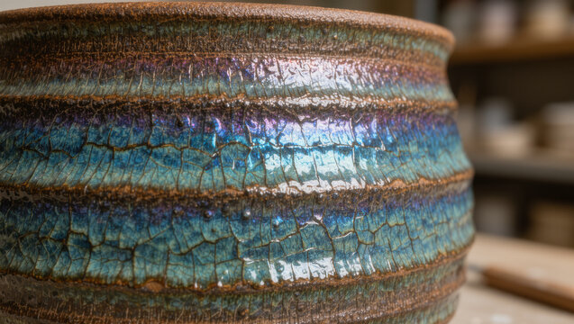 Raku Glaze Metallic Iridescent Sheen Texture Macro Close-Up, Natural Material Background Pattern