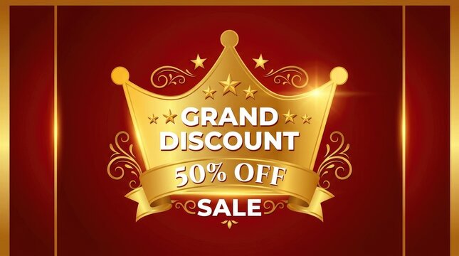 Diwali festive sale announcement with golden text grand discount fifty percent off on red background holiday sale golden design text overlay discount announcement