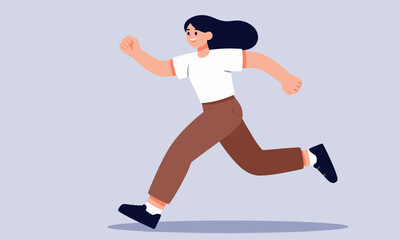 Fototapeta premium Energetic young woman in a white t shirt and brown pants runs fast during her daily outdoor cardio training.