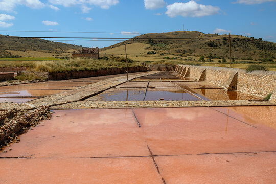 Traditional salt pan in rural Salinas de Imon, Guadalajara