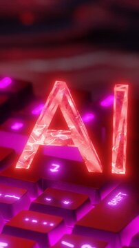 Illuminated ai symbol over a glowing keyboard