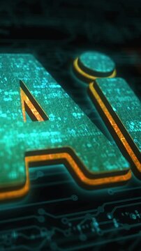 Futuristic ai text reveal on digital circuit board