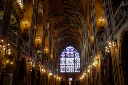 John Rylands Library Gothic interior in Manchester, England