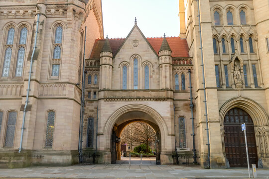 Manchester University gothic archway in Manchester, United Kingdom