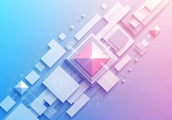 Fototapeta premium Futuristic abstract background featuring geometric shapes and pyramids on gradient blue