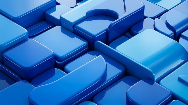 Abstract 3d blue glossy geometric blocks background