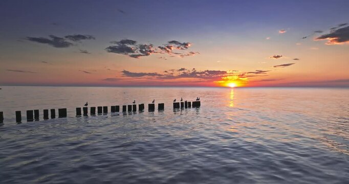 Stunning sunset in summer at Baltic sea in Poland.