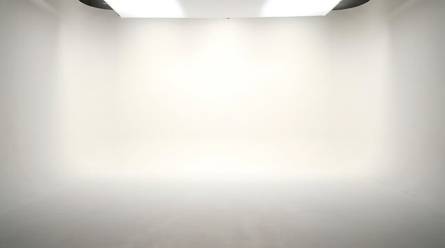 Empty professional photography studio with white cyclorama wall isolated on white background