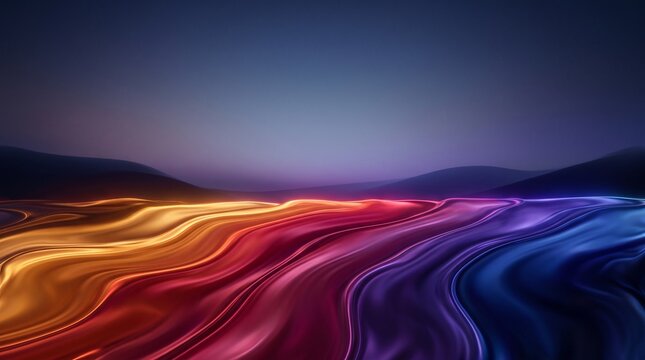 Vivid flowing molten colors across a surreal landscape with luminous streaks in vibrant hues with illuminated vibrant glowing dynamic streams molten