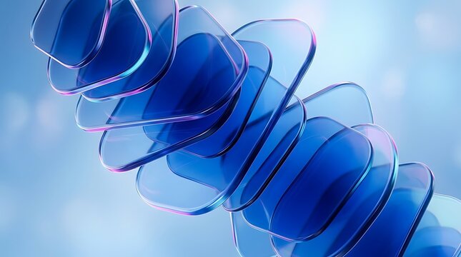 Abstract 3d composition of translucent blue glass rounded squares