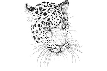 Minimalist black and white leopard head sketch for modern branding and design projects © Rida