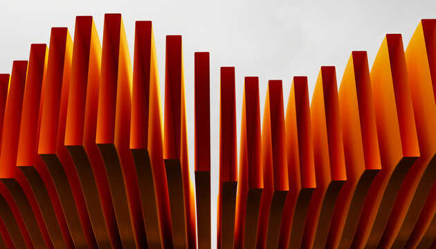 Yellow abstract ripple pattern with red geometric forms