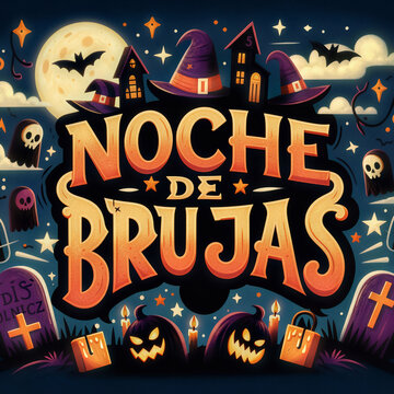 Texto de Noche de Brujas en estilo colorido ilustrado