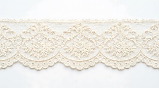 Decorative lace trim with floral embroidery and pink detail