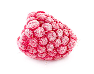 One frozen red raspberry isolated on white © New Africa