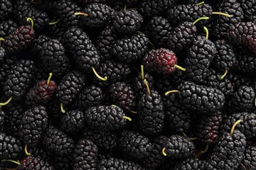 Many fresh mulberries as background, top view © New Africa