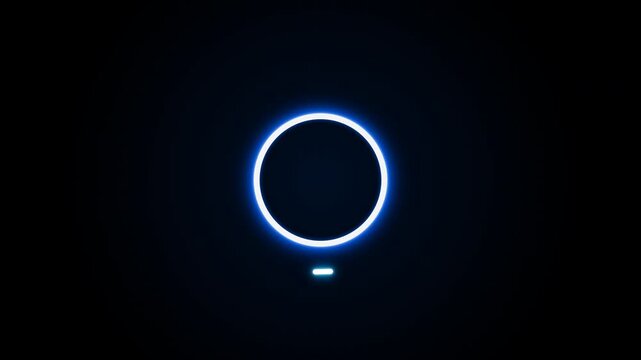 Abstract glowing blue circle with a small glowing bar against dark background
