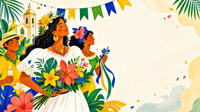 Folk Art Illustration for Brazil Independence Day with Copy Space