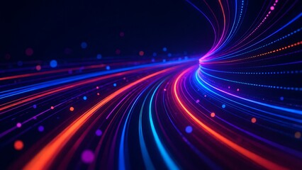 Fototapeta premium Abstract digital data flow with glowing neon light streaks with dynamic abstract background