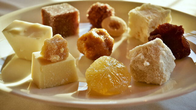 Assortment of traditional Brazilian desserts, featuring various types of doces brasileiros like guava paste, coconut candy, and candied citrus