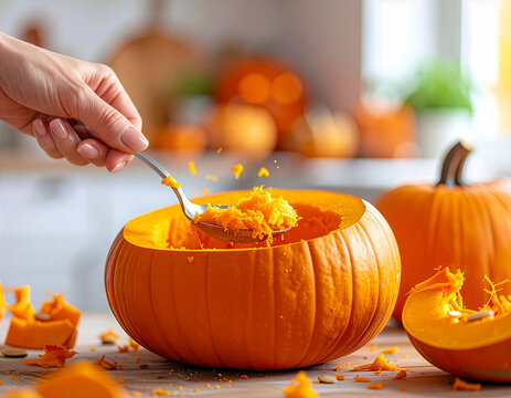 Wydrążanie dyni na lampion - przygotowania do Halloween