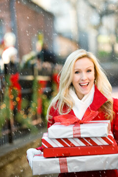 Christmas: Outside with Gifts on a Snowy Day