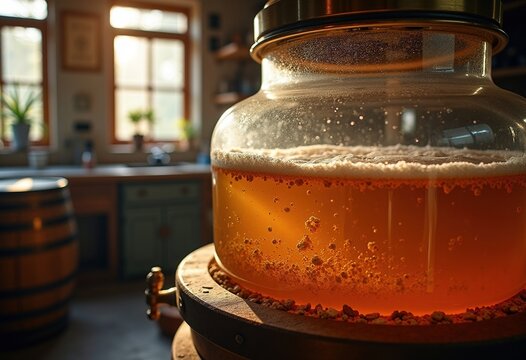 Artisan Home Brewing Process Captured in Craft Beer Fermentation Workshop with Aroma and Depth