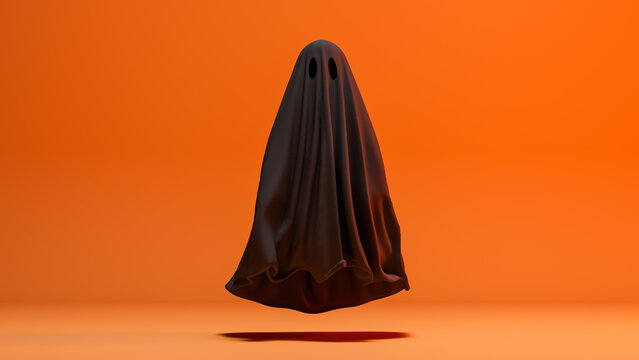 Single Floating Black Ghost with Halloween Copy Space