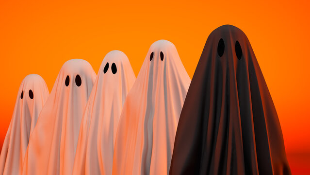 Black and White Halloween Ghost Group Close Up