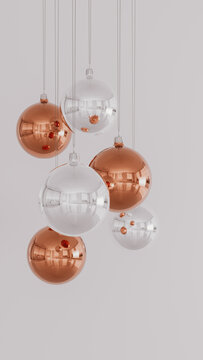 Vertical Cluster of Copper and Silver Christmas Baubles