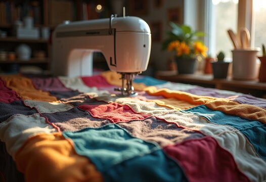 Handmade Cozy Patchwork Blanket Quilting Sewing Cuddle Comfort Craft Soft Materials Textiles
