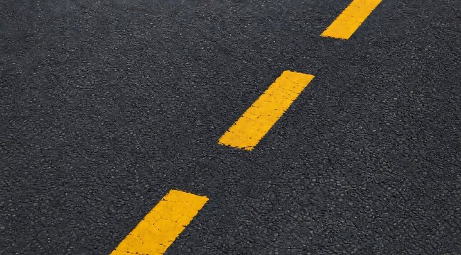Discontinuous yellow lines on the asphalt surface.