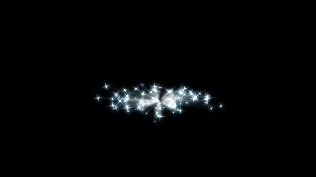 Twinkling magic burst twinkle stars starlight, white glitter sparkles trail, magic particle starburst, cartoon doodle twinkle effects, elegant festive sparkle overlay on black screen background. 4k
