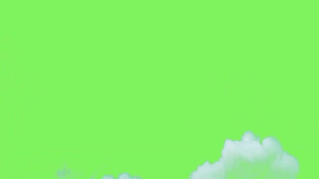Thick white smoke puff rising and dispersing gracefully isolated on solid bright green screen background
