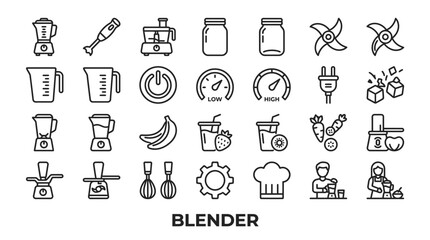 Fototapeta premium Minimalist black line blender and kitchen appliance icon set.