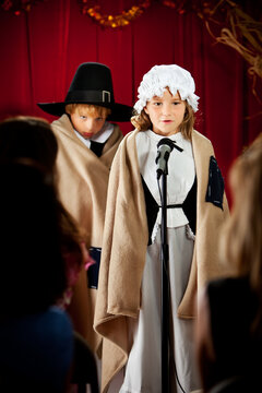 Thanksgiving:  Little Girl Pilgrim is Cold with Blanket
