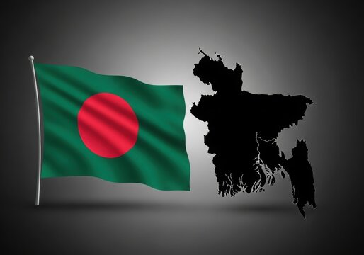 Bangladesh flag and map silhouette on a dark background