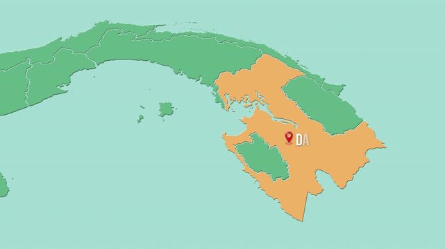 Mapa de Panam&aacute; con divisi&oacute;n pol&iacute;tica resaltando la provincia de Dari&eacute;n con su capital La Palma