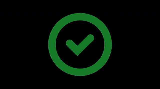 Checkmark icon animation. Green check mark symbol on a black background.