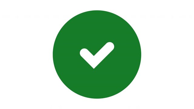 Checkmark icon animation Green check mark symbol in a circle on white background.