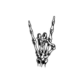 Skeleton hand making rock on gesture isolated on transparent background