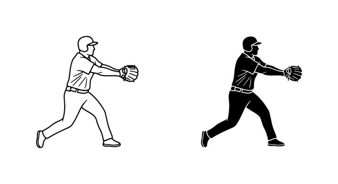 Baseball Pitcher Silhouette, Action Sport Player Icon, Athletic Game Vector Art