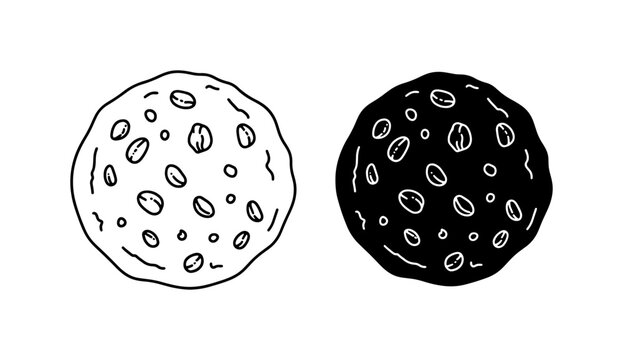 Hand-drawn Coffee Bean Cookies, Vector Icons, Black and White Treats