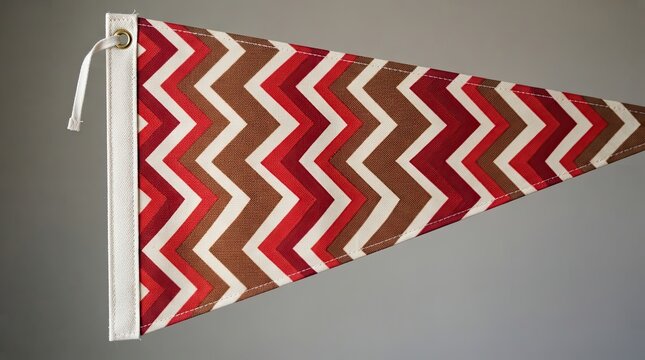A vibrant red and brown chevron patterned pennant flag likely used for labor day celebrations and festive events